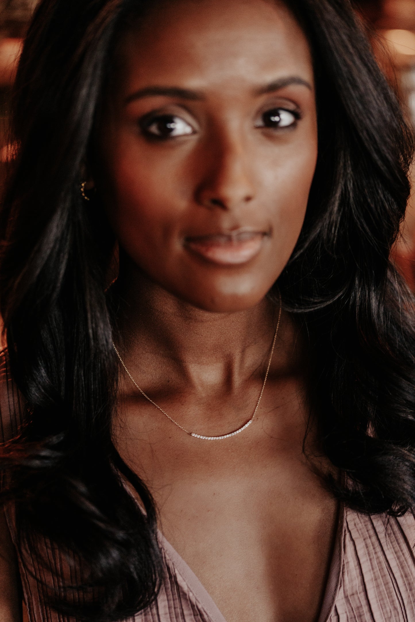 Curved Pave Diamond Bar Necklace