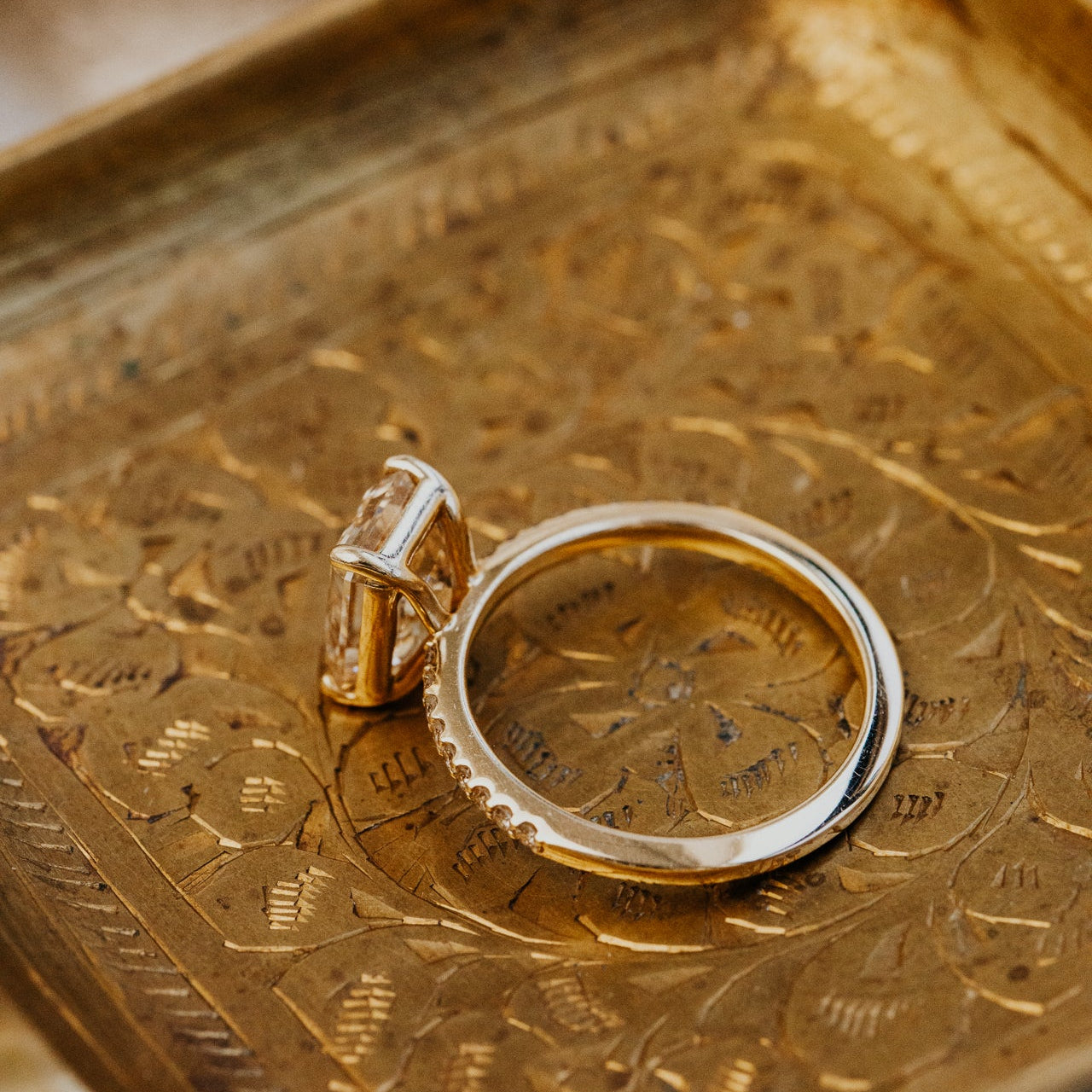 The Jenna 3.08 ct Emerald Cut Champagne Diamond Ring