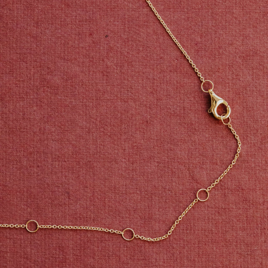 Gold chain necklace on a red textured background