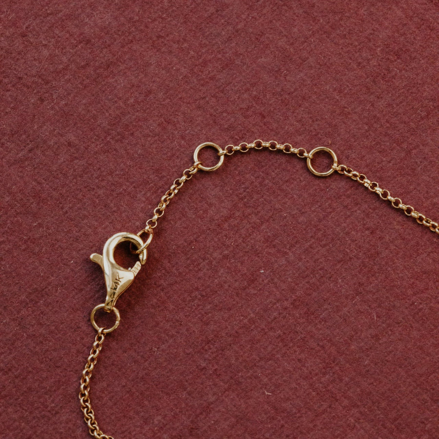Gold chain with clasp on a maroon background