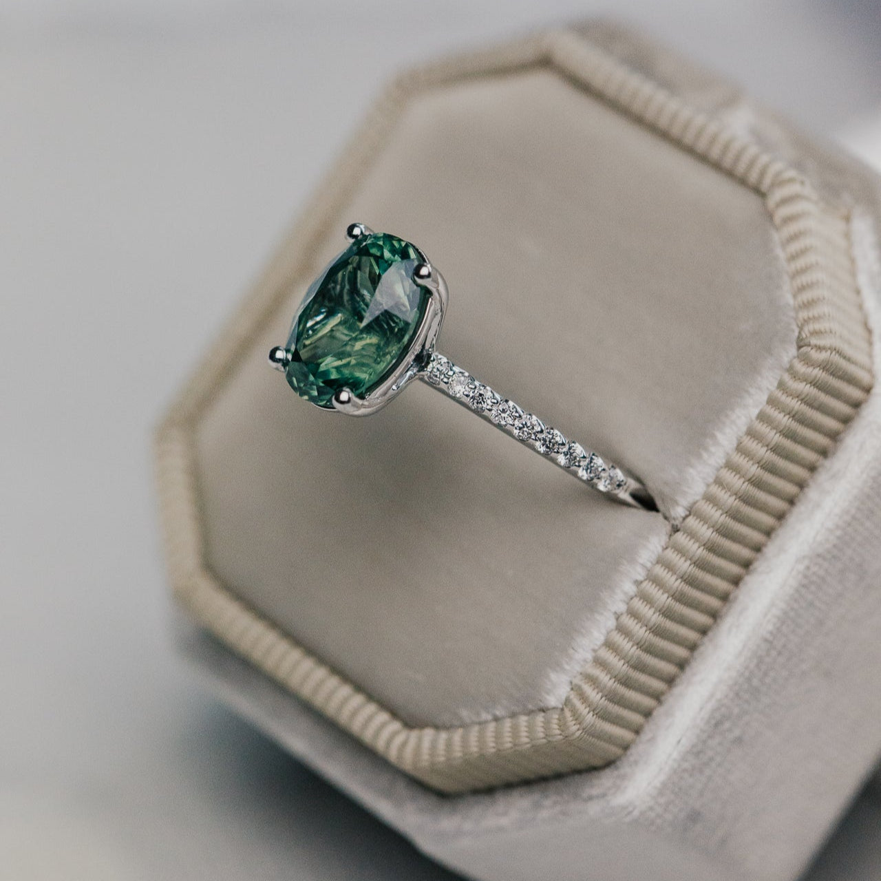 The Jenna 2.67 ct Oval Green Montana Sapphire Ring