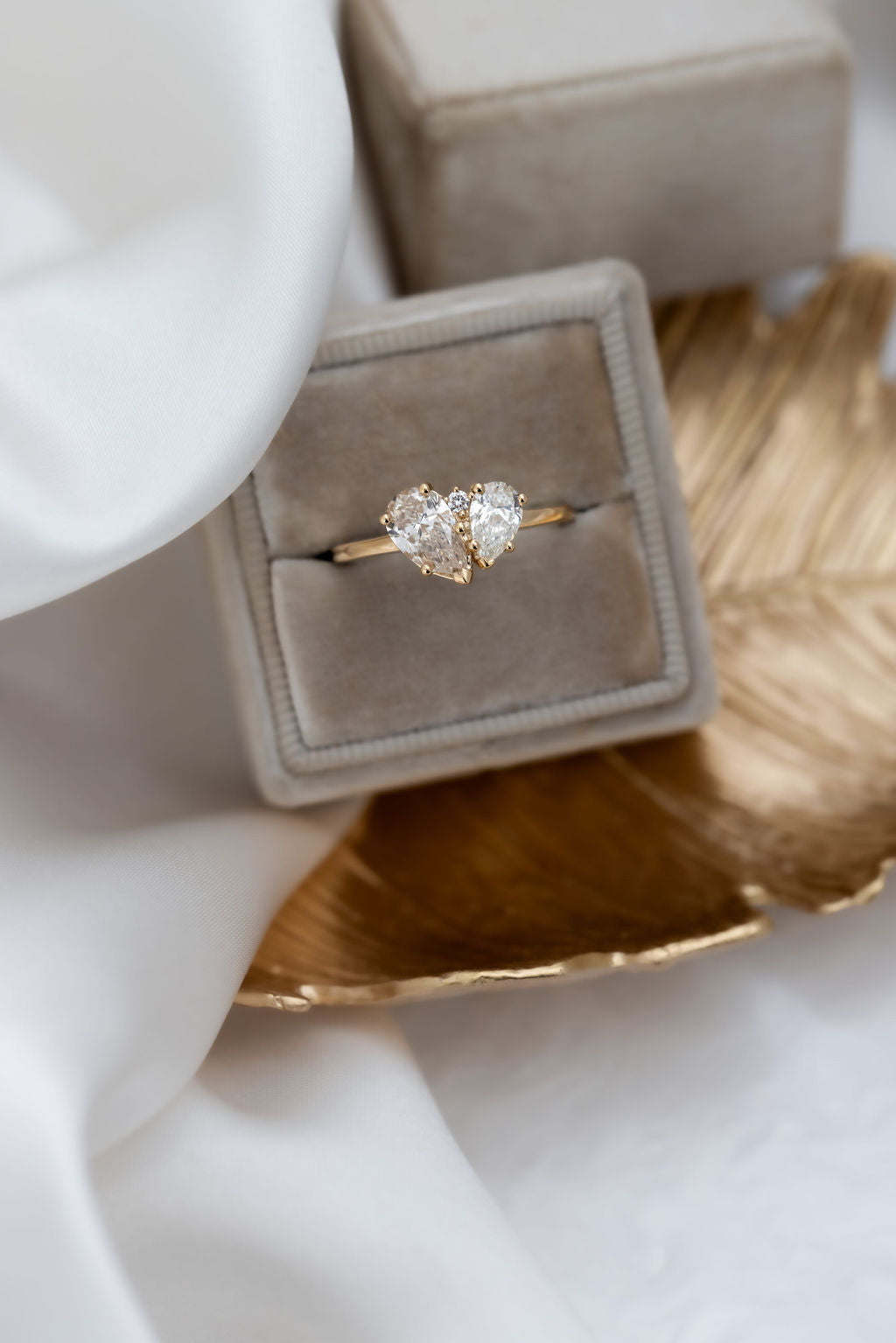 The Toi et Moi 1.00 ct Pear Champagne Diamond and .50 ct Pear White Diamond Ring