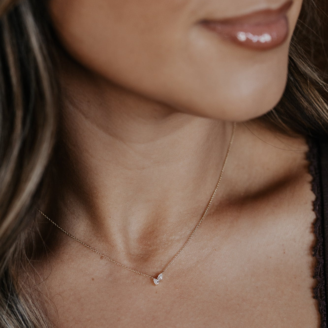 Mini Two Pear Diamonds on Chain Necklace