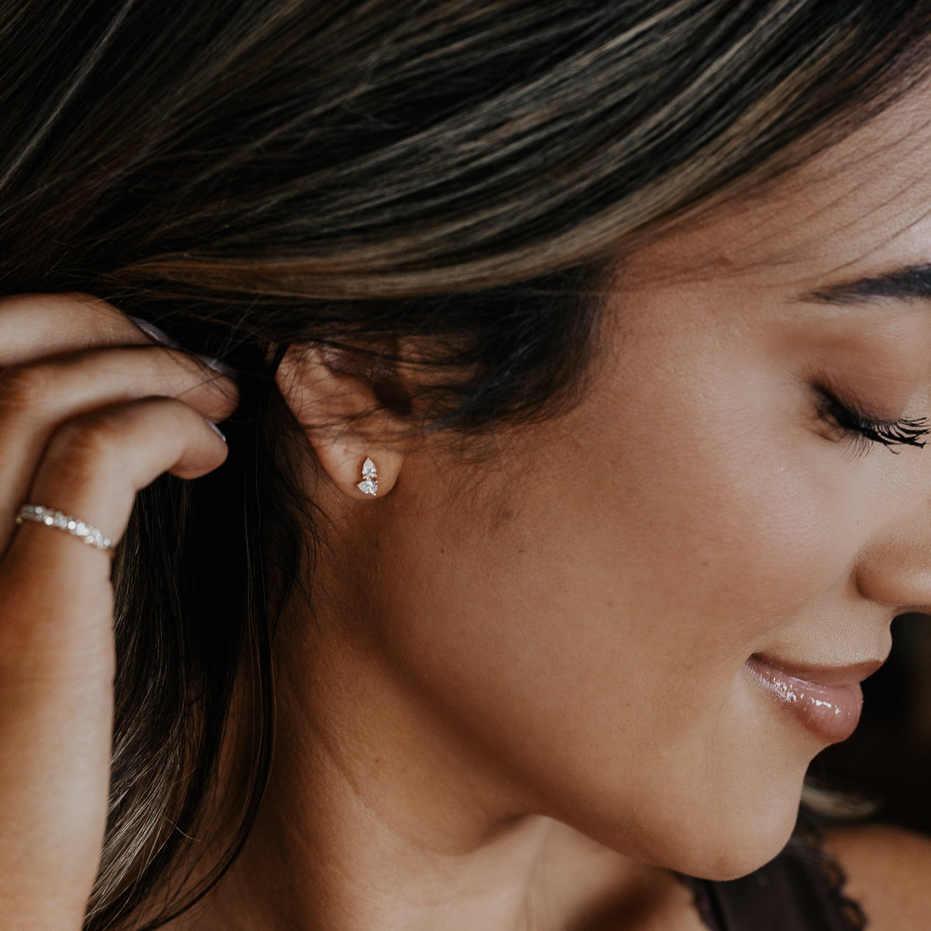 Two Pear Diamond Stud Earrings