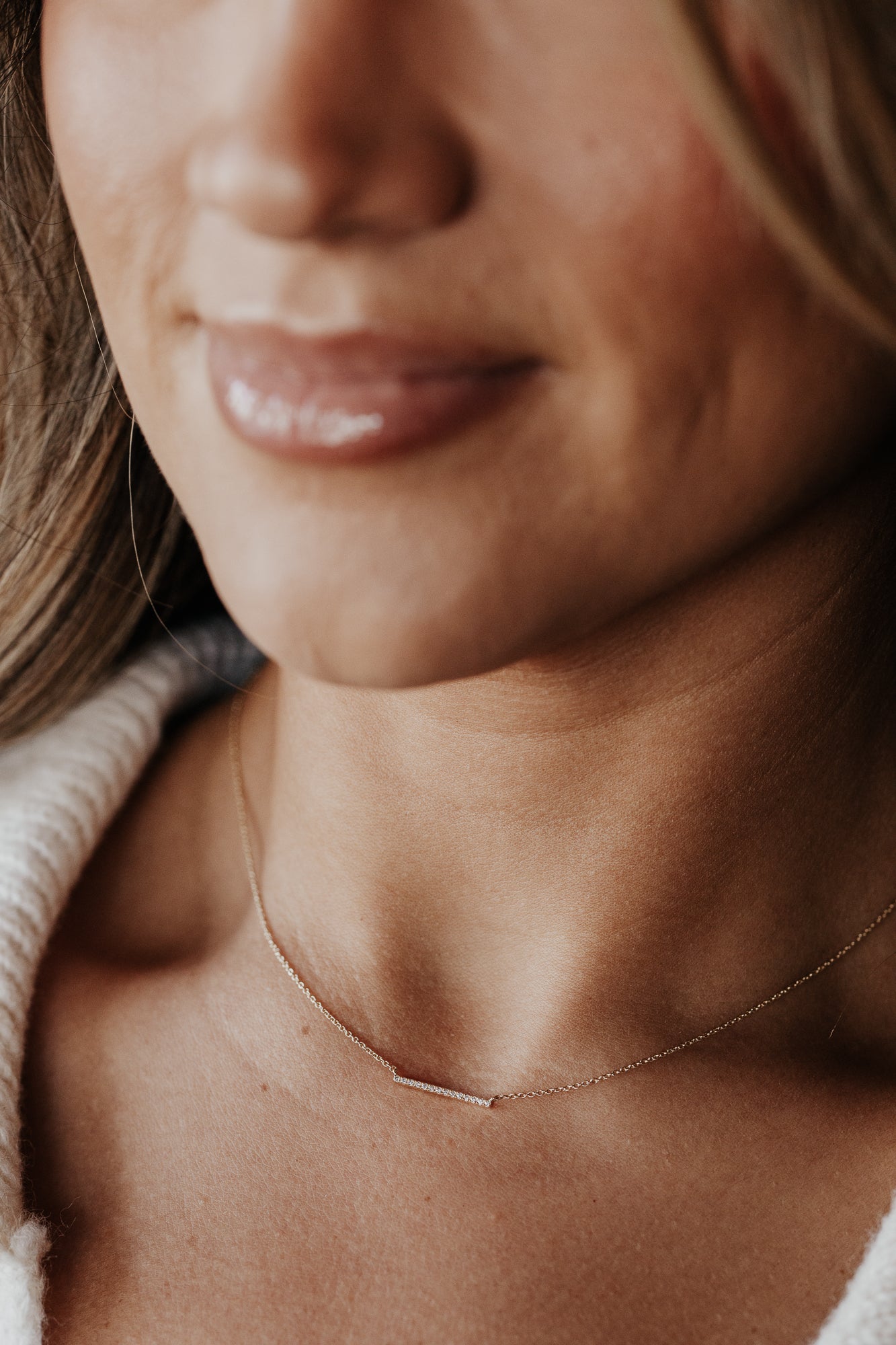 Mini Pave Diamond Bar Necklace
