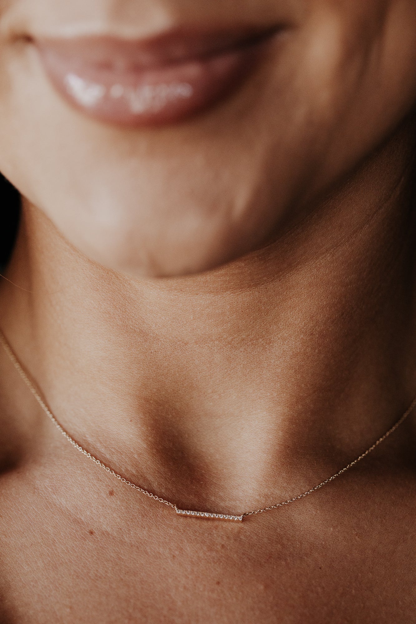 Mini Pave Diamond Bar Necklace