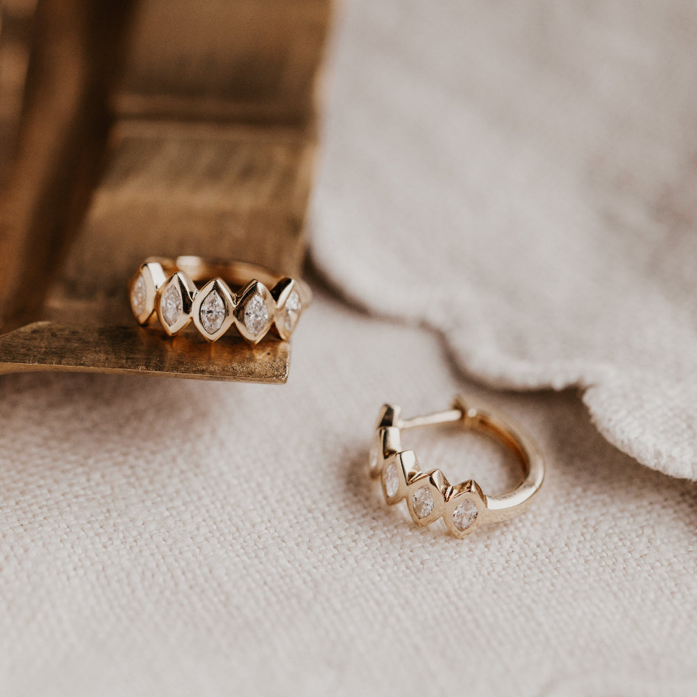 Pair of marquise-shaped diamond hoop earrings