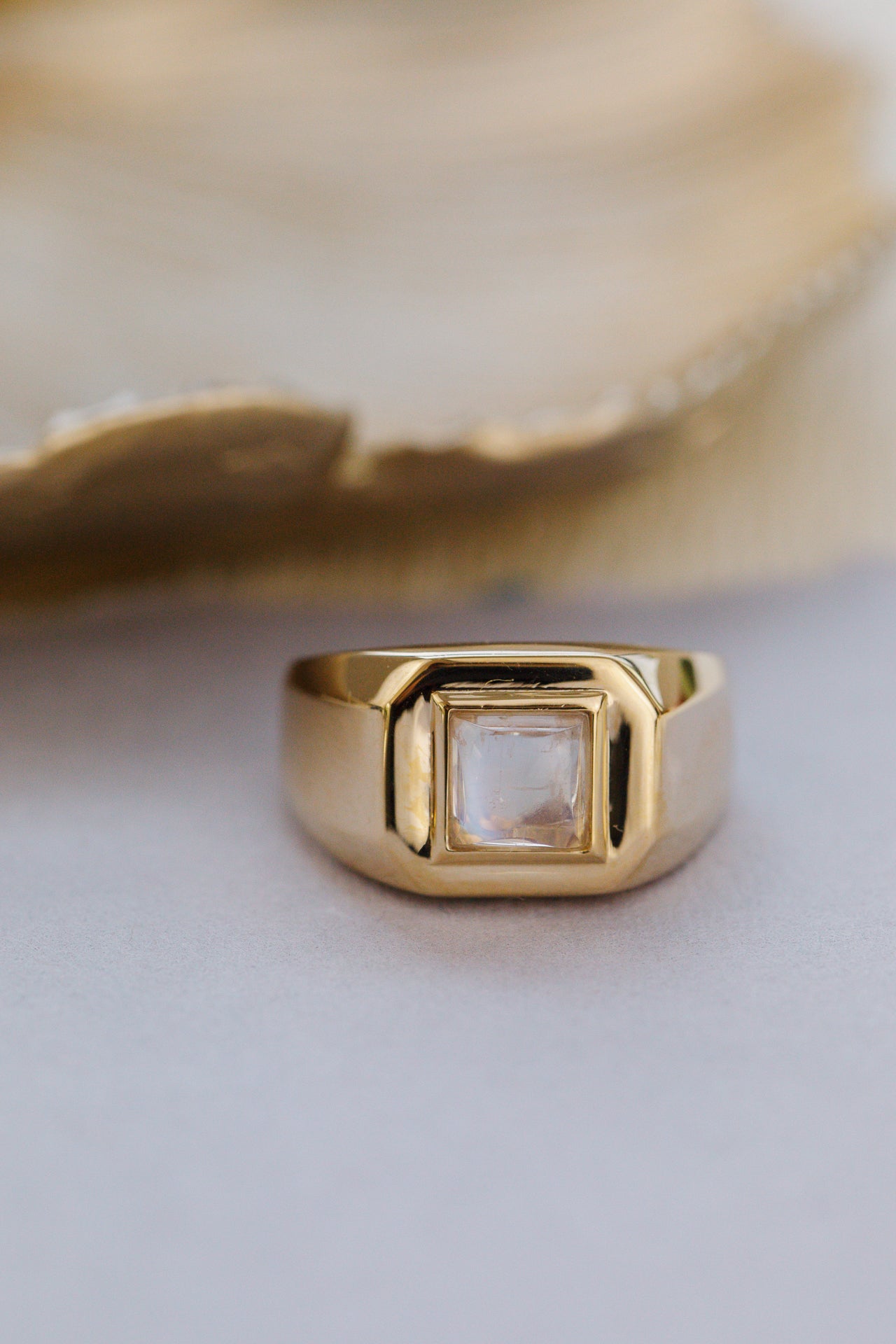 Large Signet with Rectangle Moonstone Ring