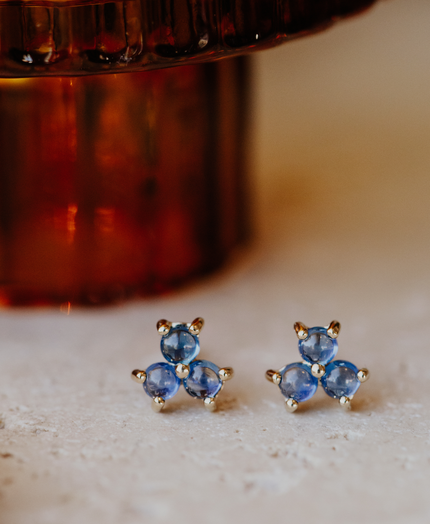 Three Round Sapphire Cluster Stud Earrings