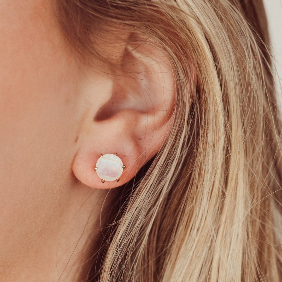 Large Round Moonstone 6 Prong Stud Earrings