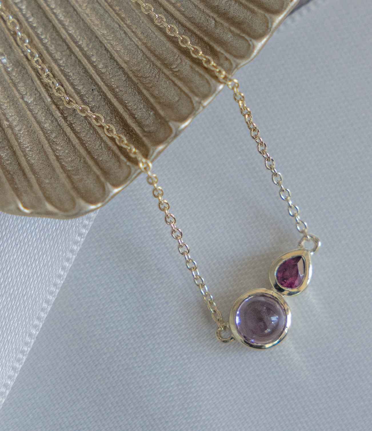 Round Amethyst and Pear Rhodolite Necklace