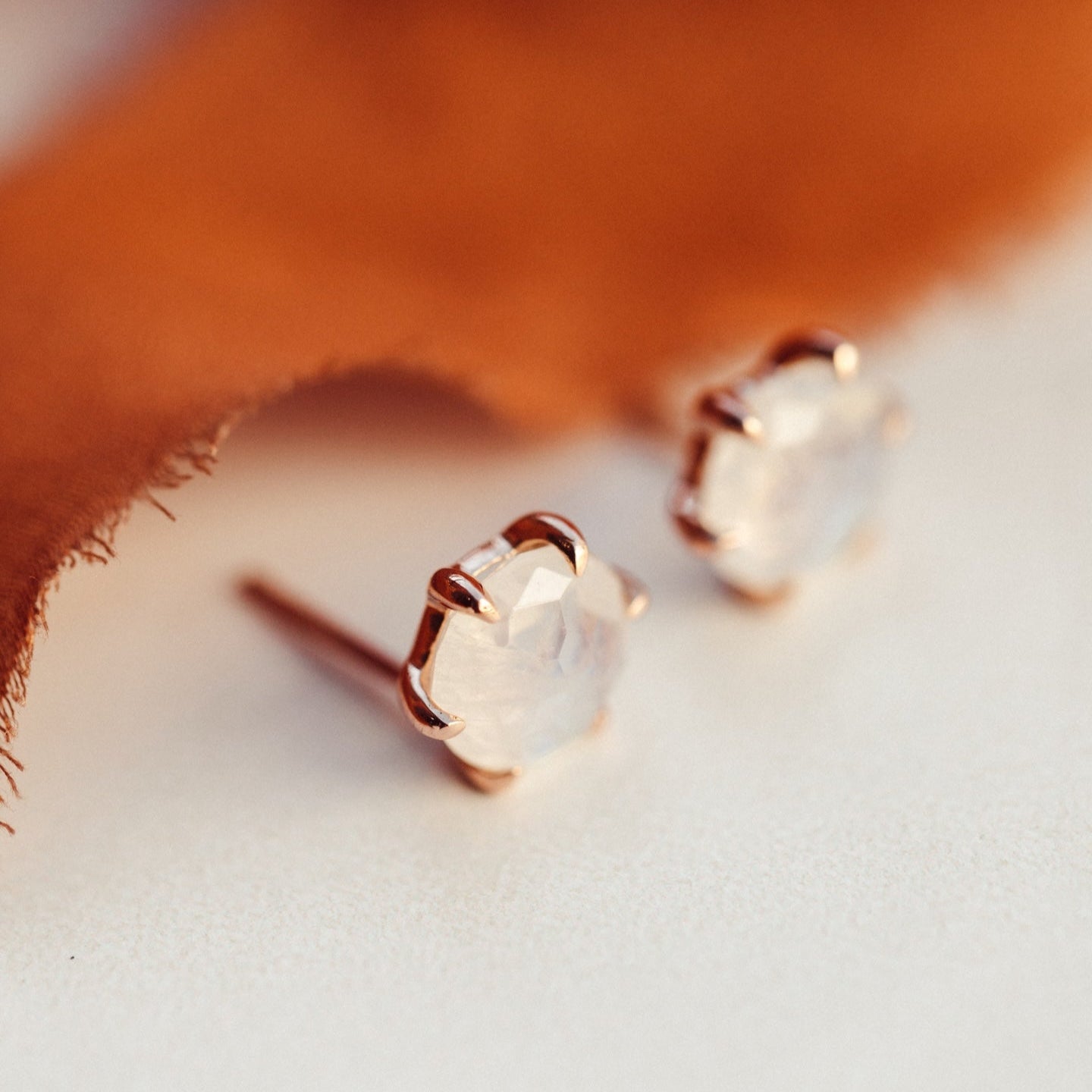 Large Round Moonstone 6 Prong Stud Earrings