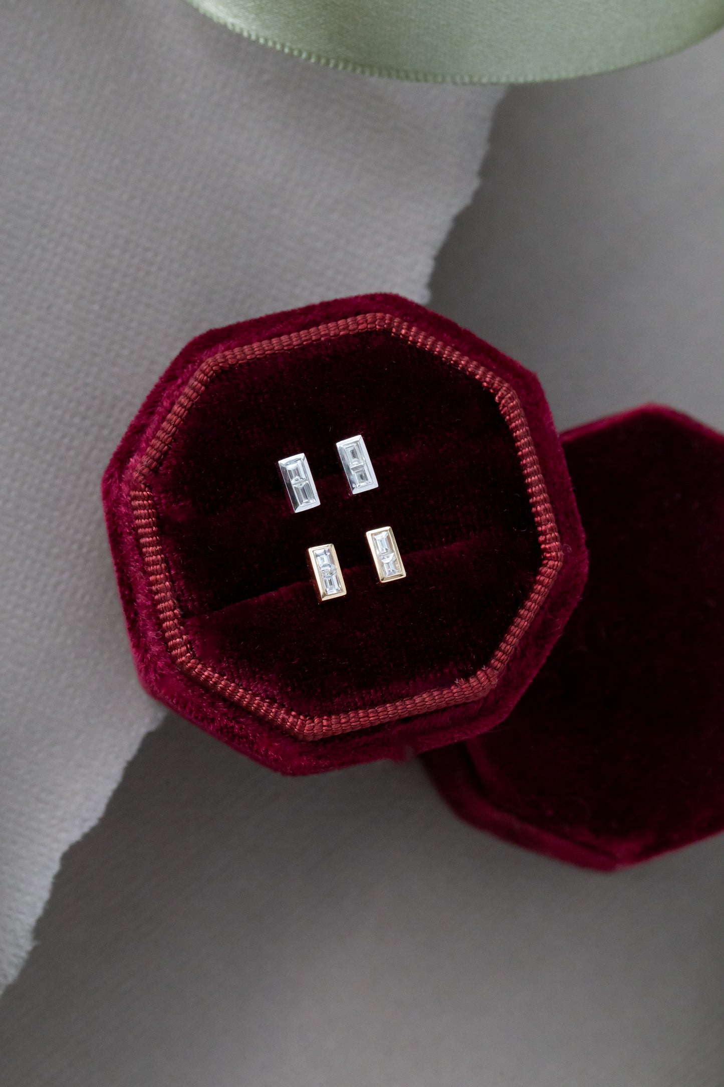 Double Baguette Diamond Bezel Earrings