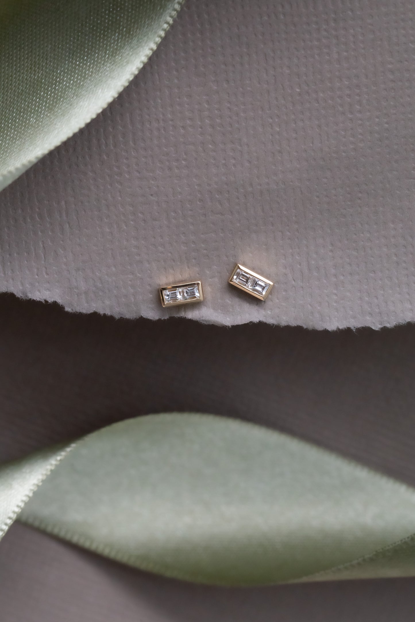 Double Baguette Diamond Bezel Earrings