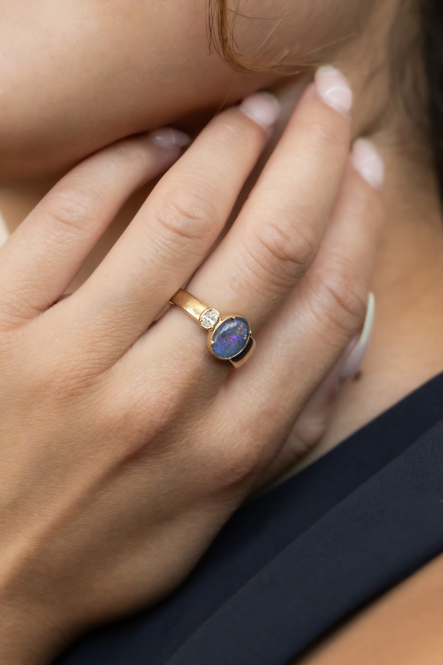 Australian Opal Triplet with Diamond Ring