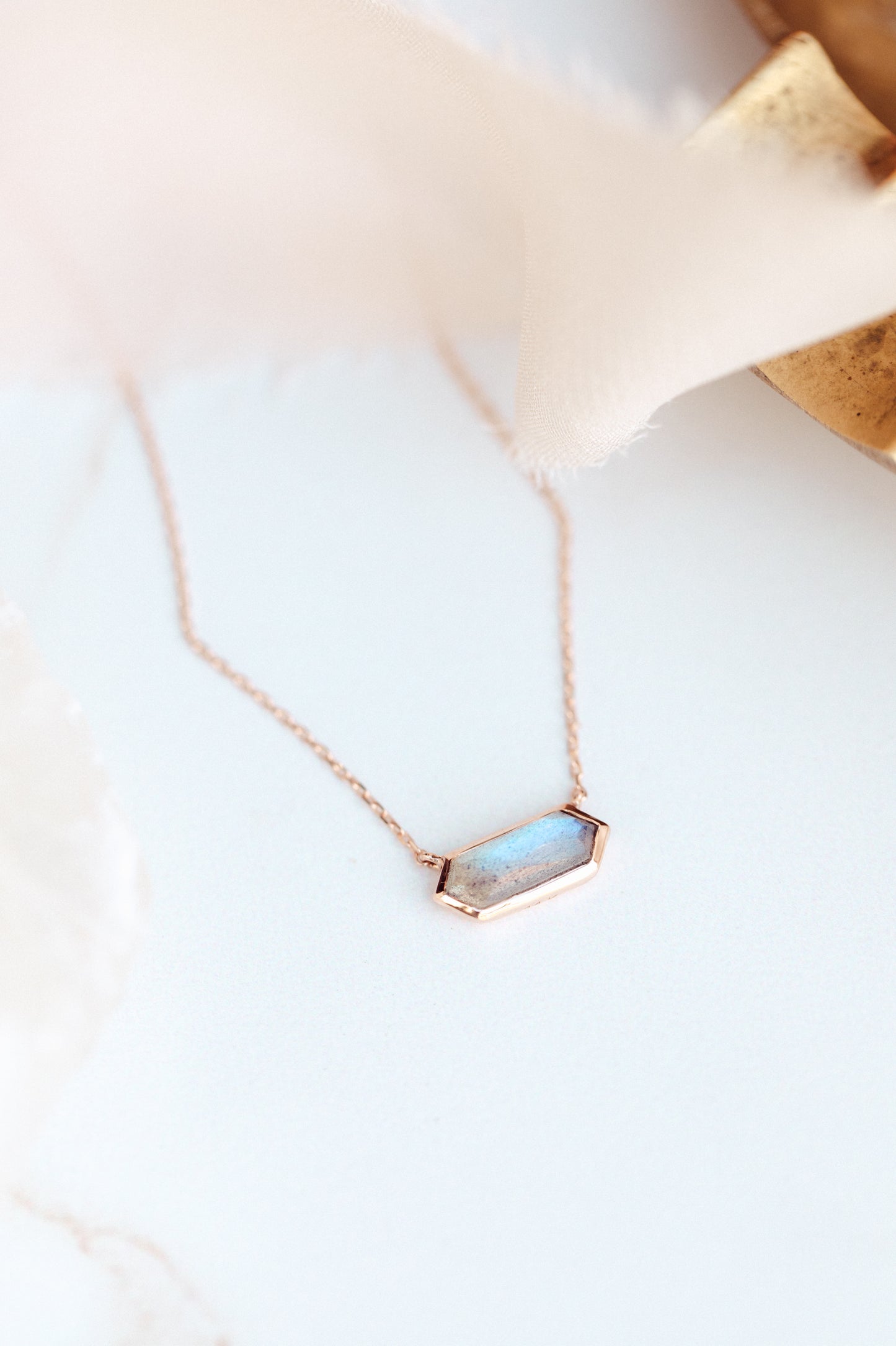 Long Hexagon Labradorite Bezel Necklace
