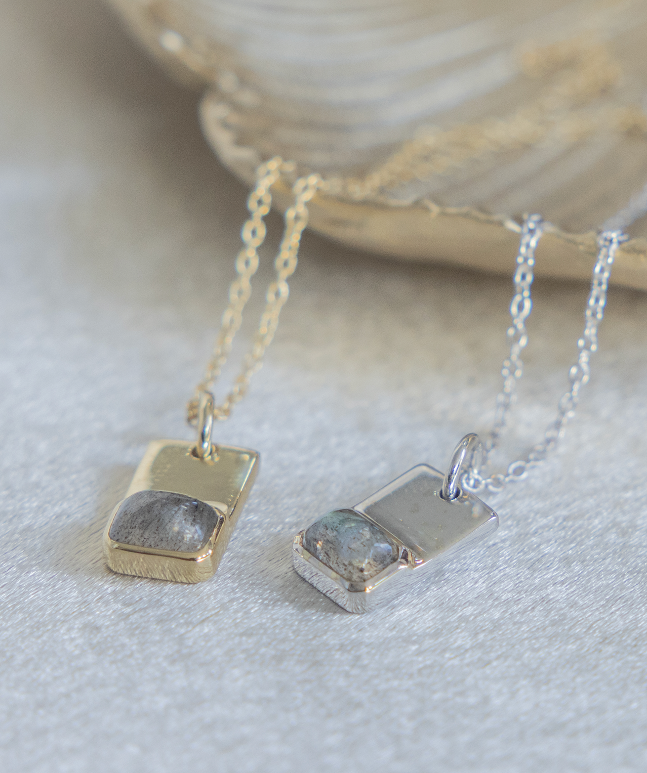 Emerald Cut Labradorite and Gold Necklace