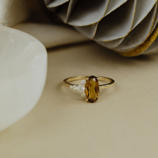 1.27 ct Long Oval Champagne Quartz Ring