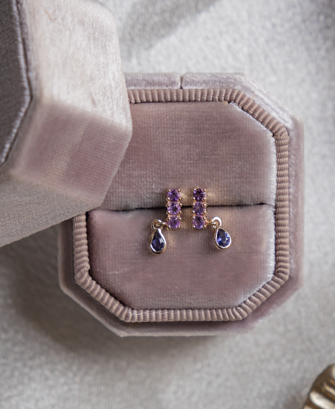 Amethyst Bar with Pear Dangle Earrings