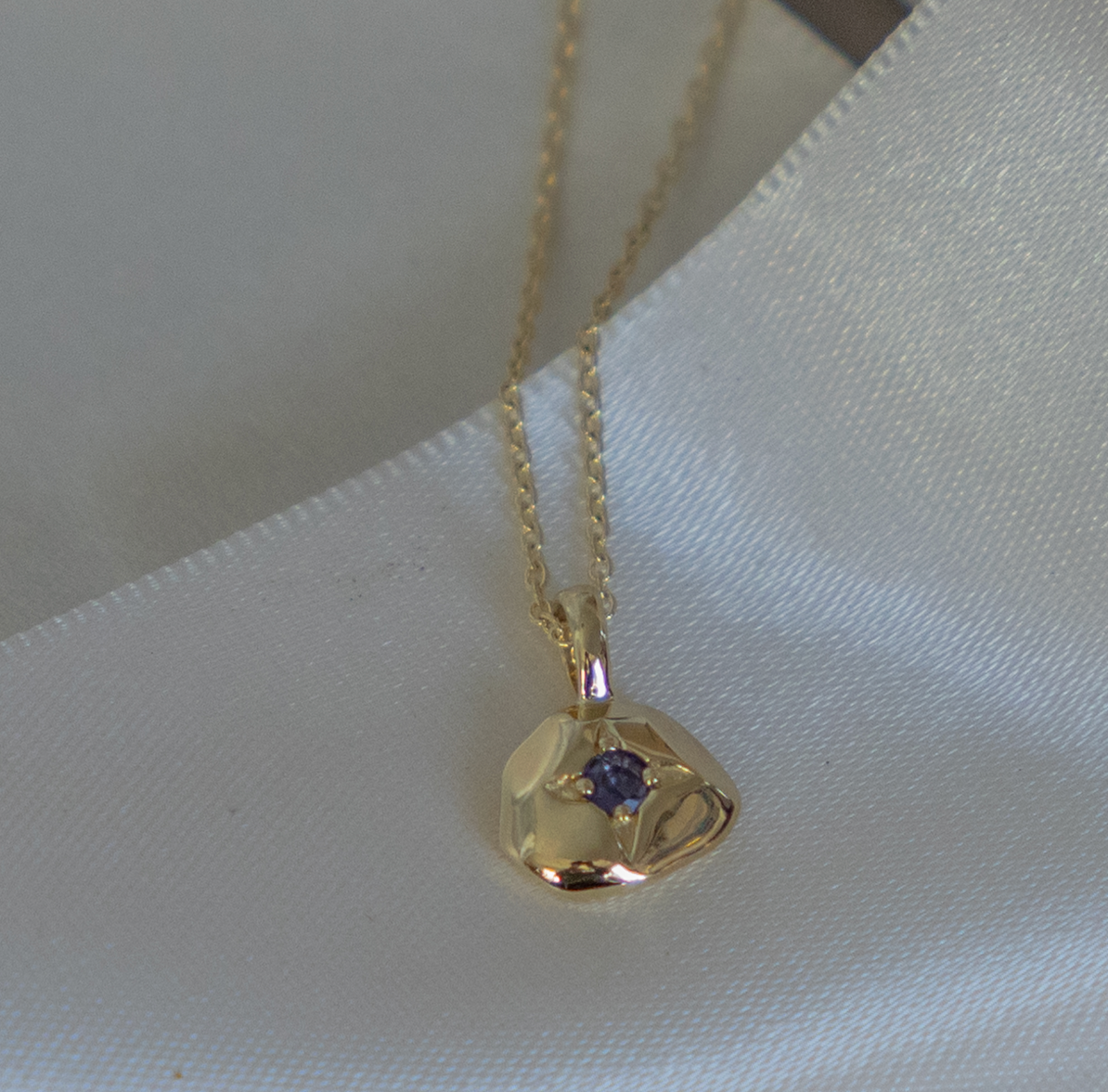 Iolite with Organic Gold Halo Necklace