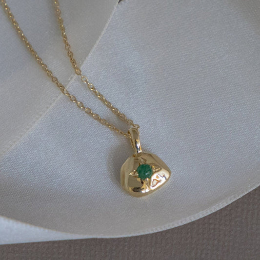 Aventurine with Organic Gold Halo Necklace