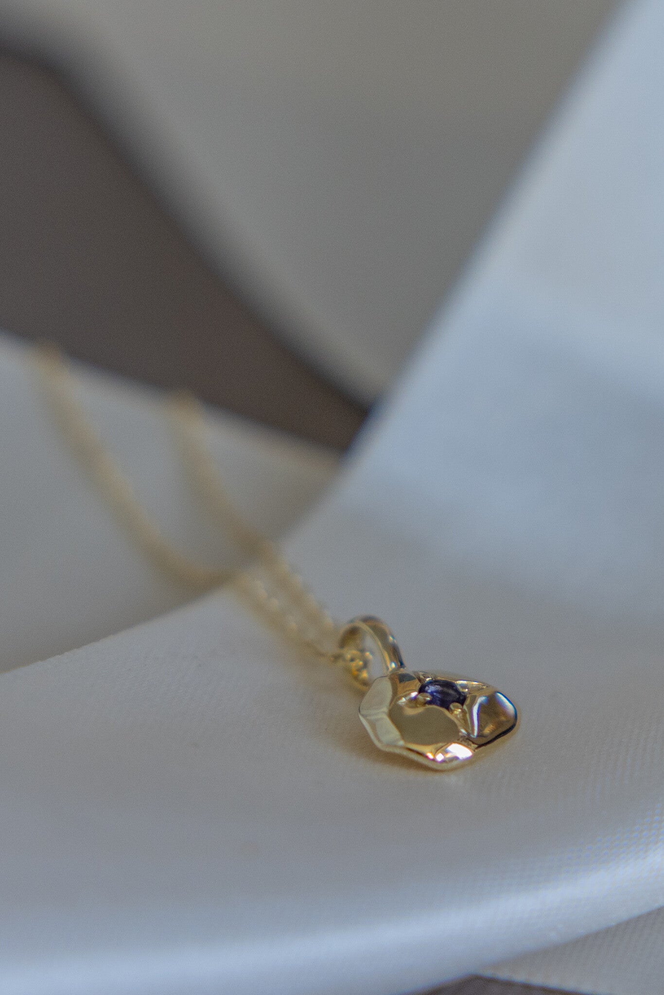 Iolite with Organic Gold Halo Necklace