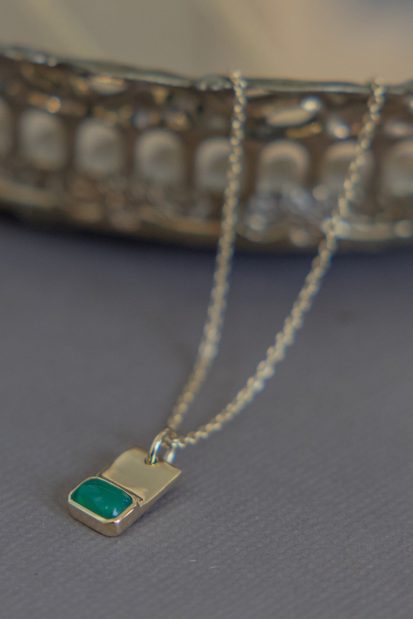 Emerald Cut Green Agate and Gold Necklace