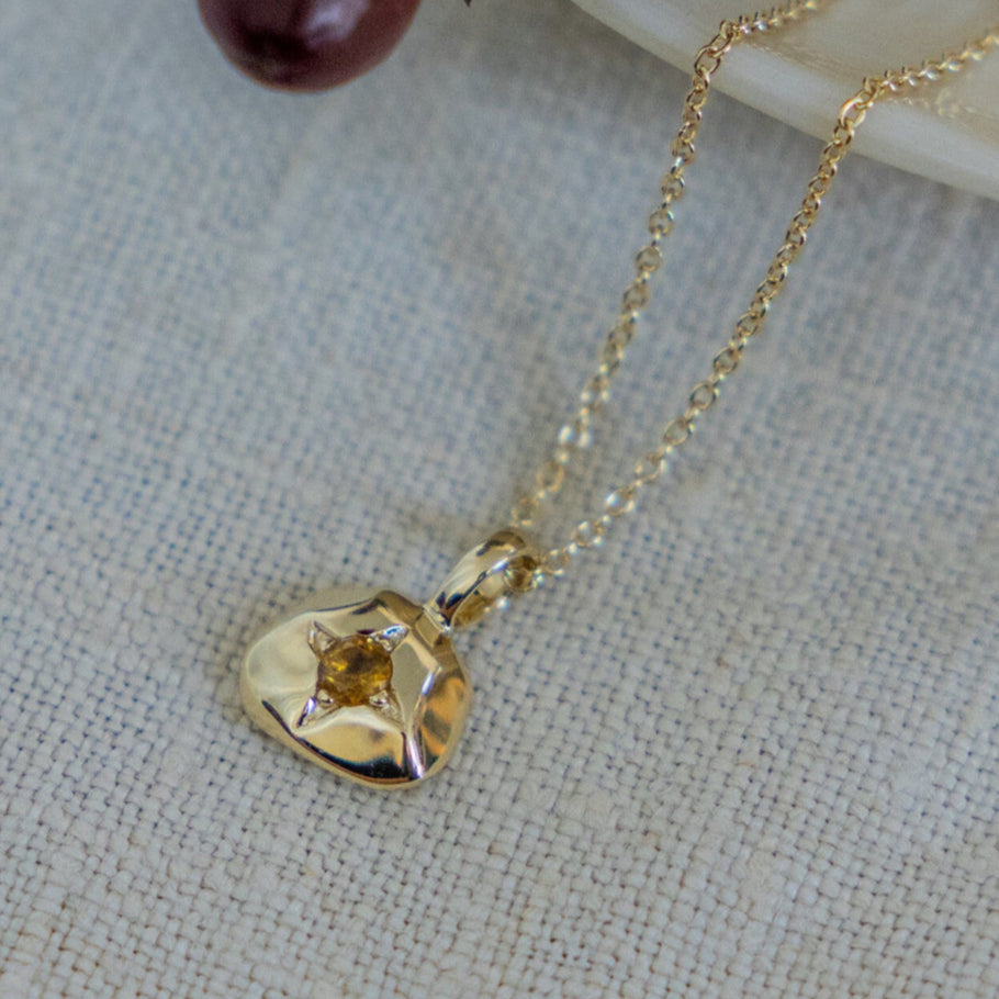 Citrine with Organic Gold Halo Necklace