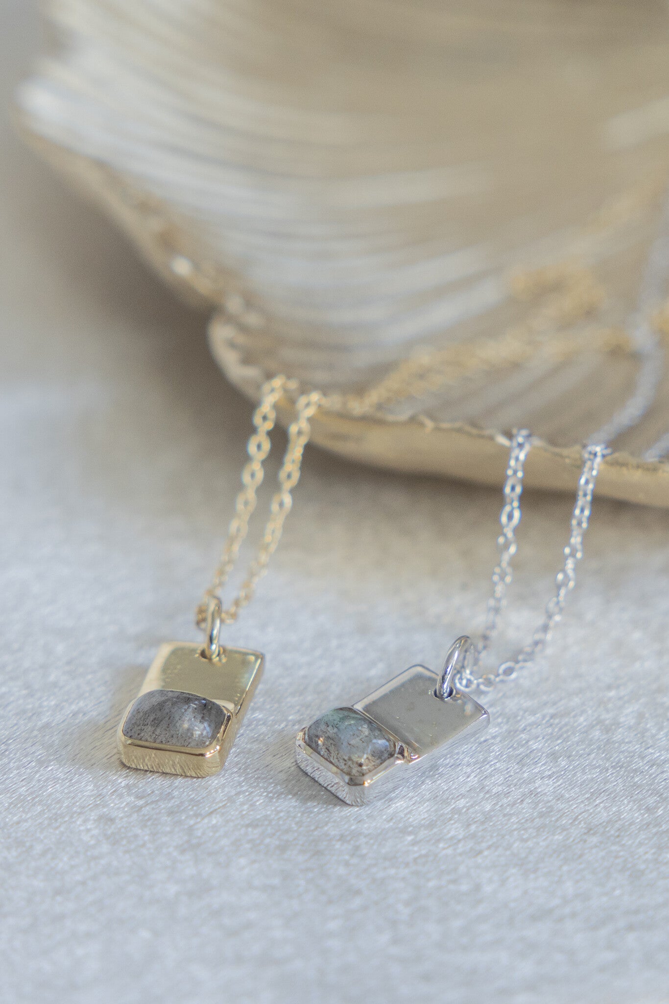 Emerald Cut Labradorite and Gold Necklace