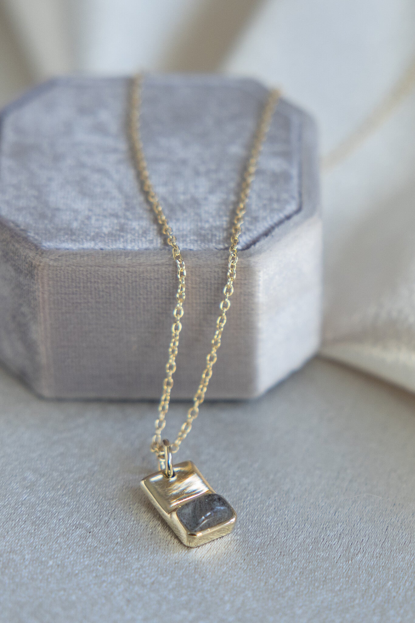 Emerald Cut Labradorite and Gold Necklace