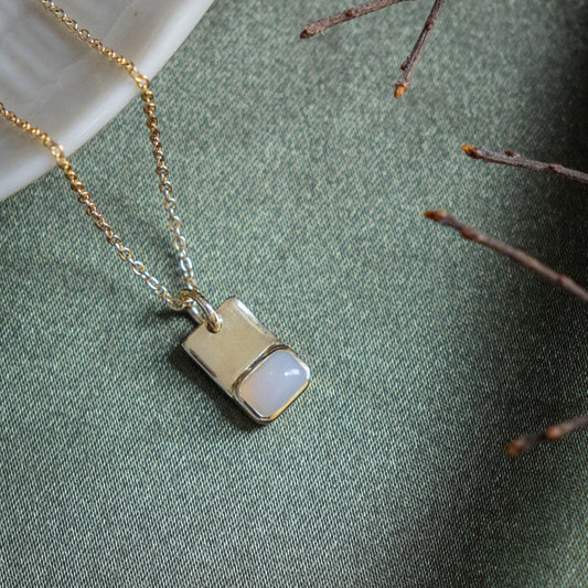 Emerald Cut Blue Chalcedony and Gold Necklace