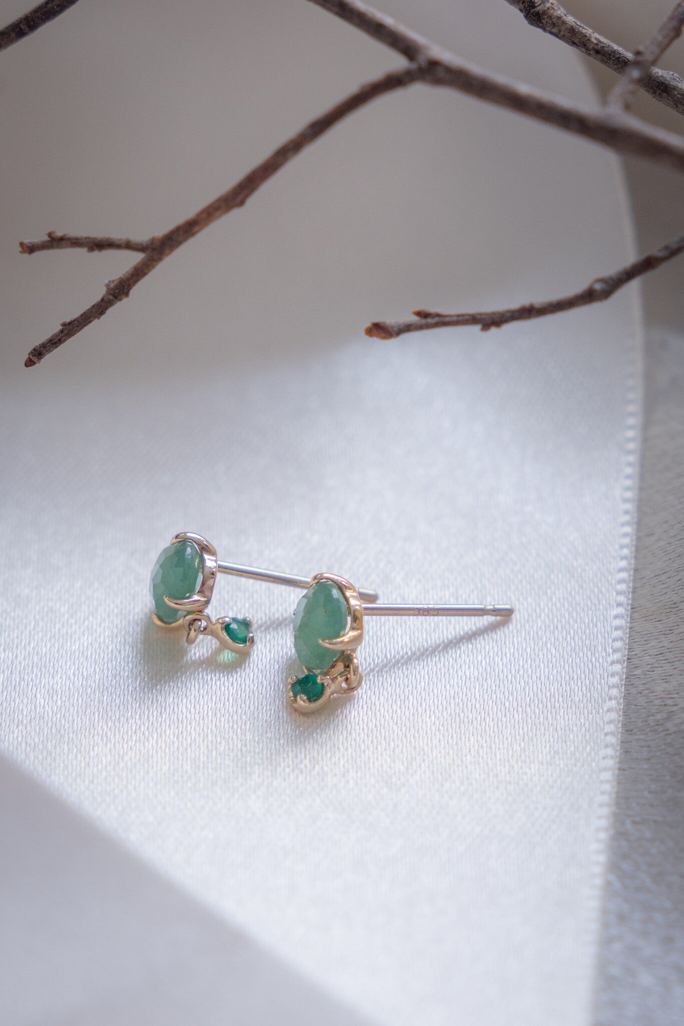 Oval Aventurine with Green Onyx Dangle Earrings