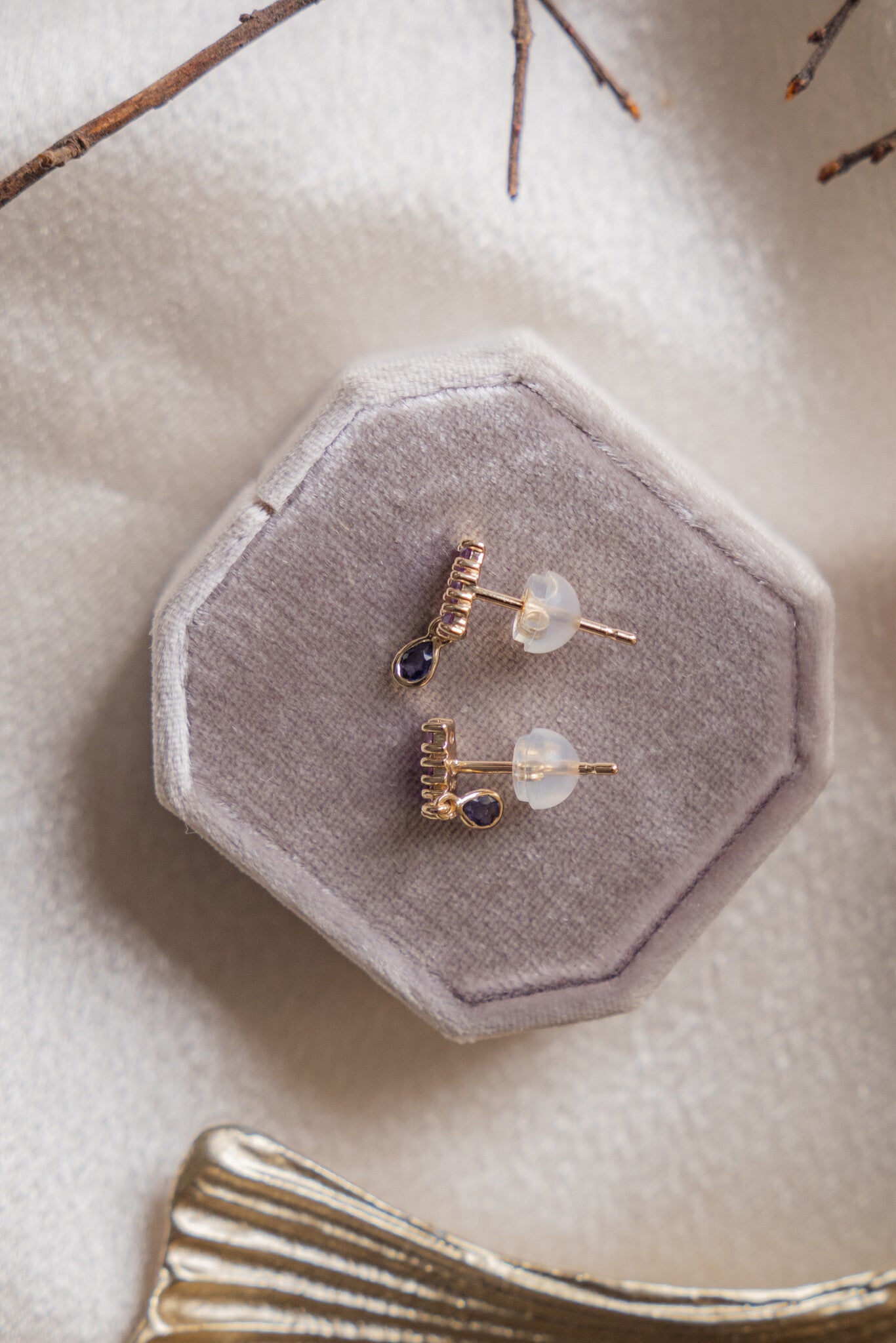 Amethyst Bar with Pear Dangle Earrings