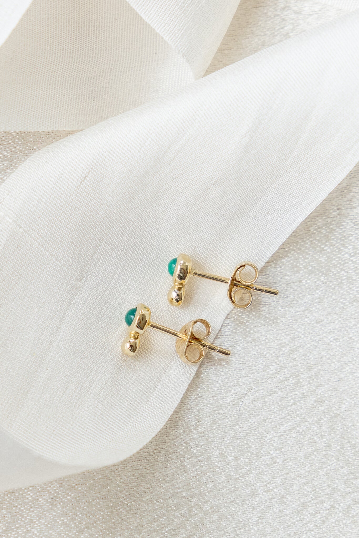 Green Agate and Metal Ball Earrings