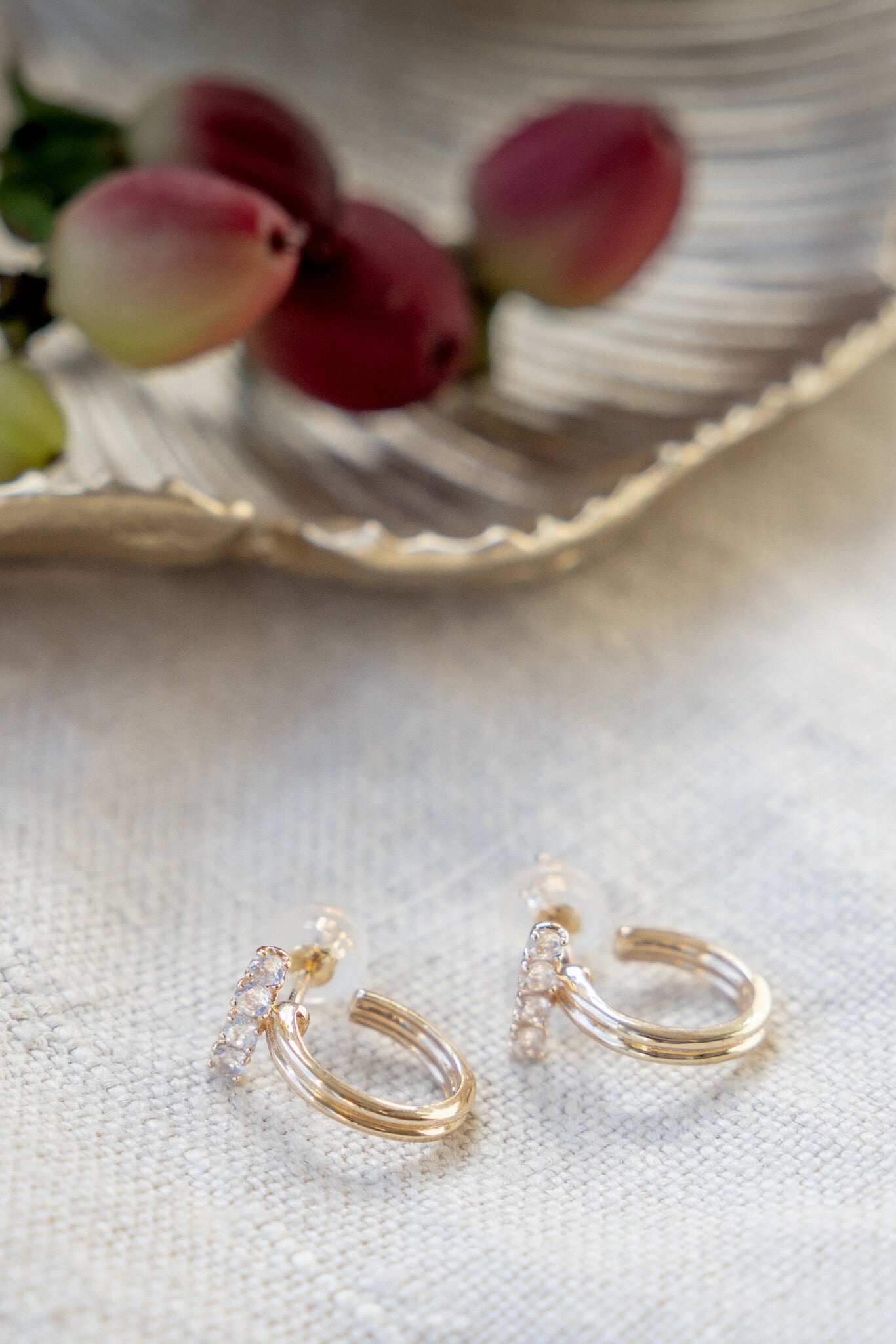 Moonstone Bar with Thin Hoop Earrings