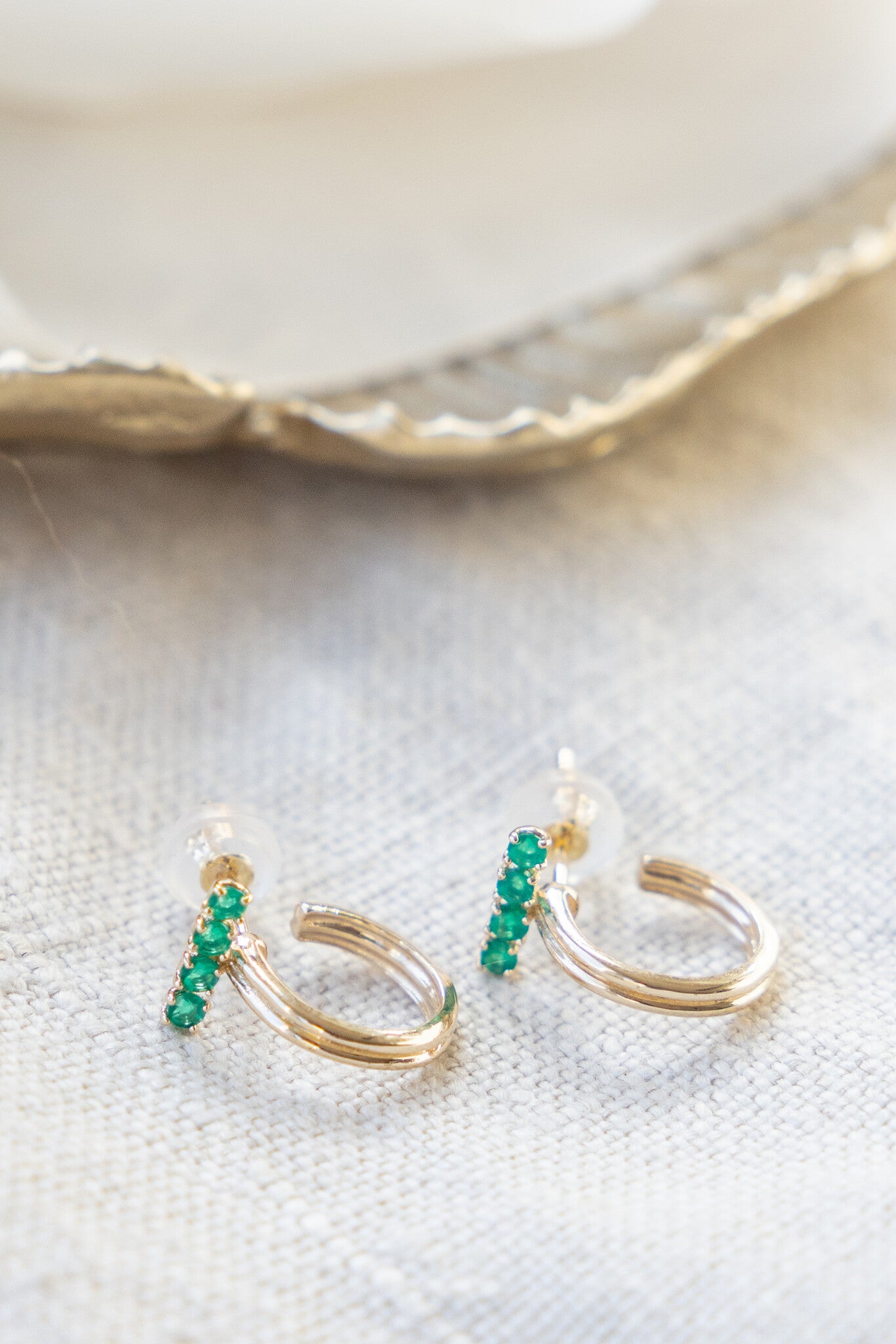 Green Onyx Bar with Thin Hoop Earrings