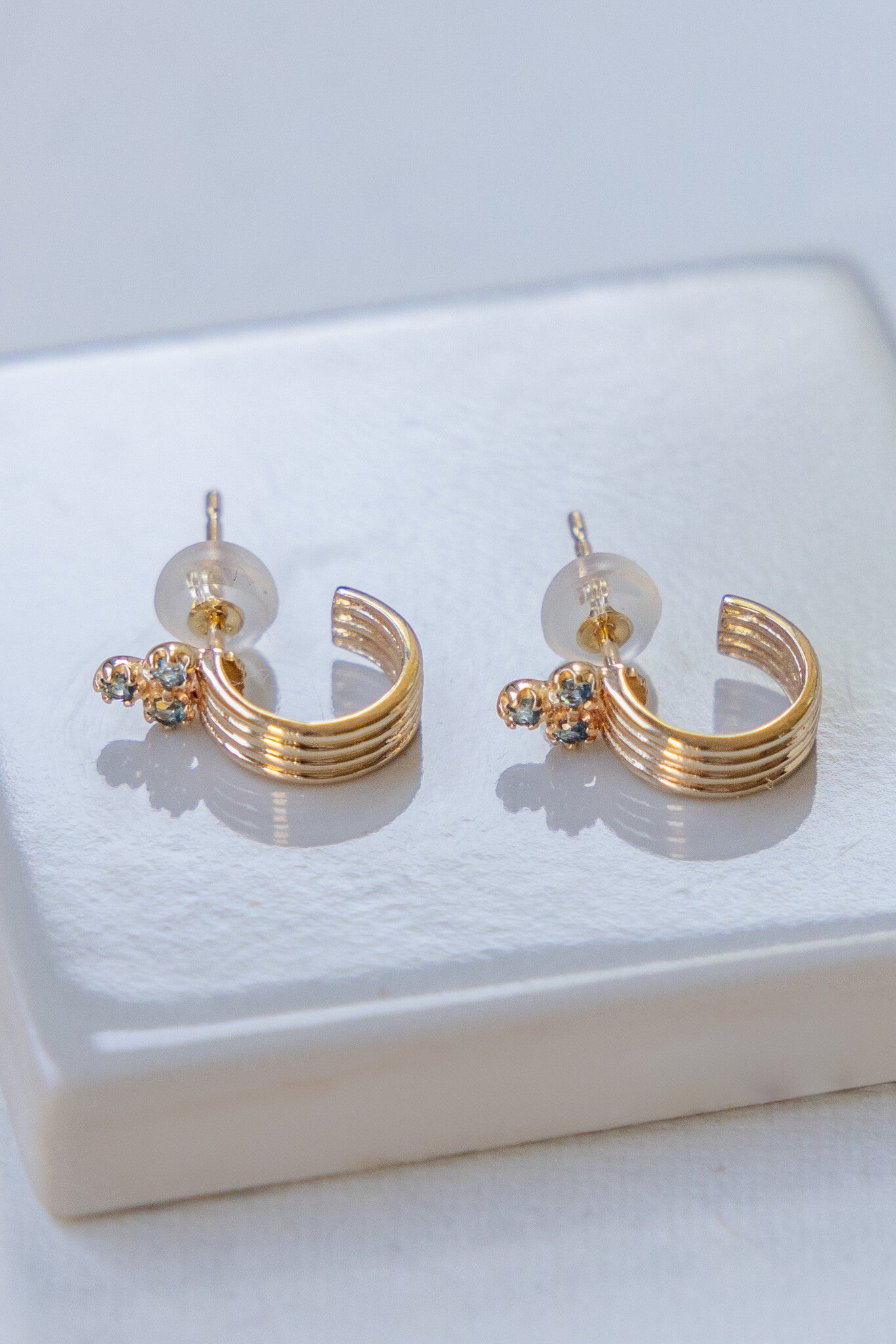 Three Blue Topaz with Textured Hoop Earrings