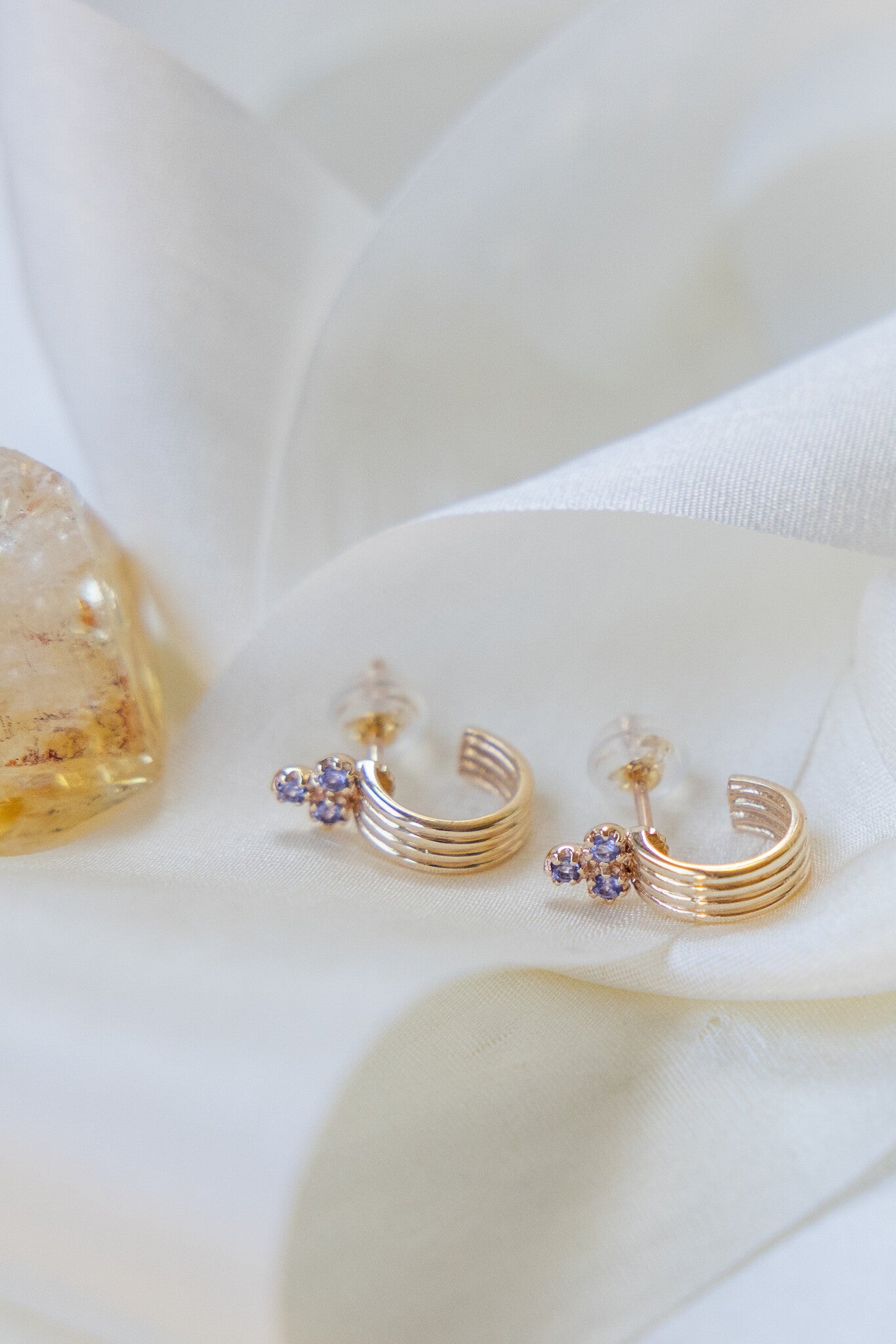 Three Iolite with Textured Hoop Earrings