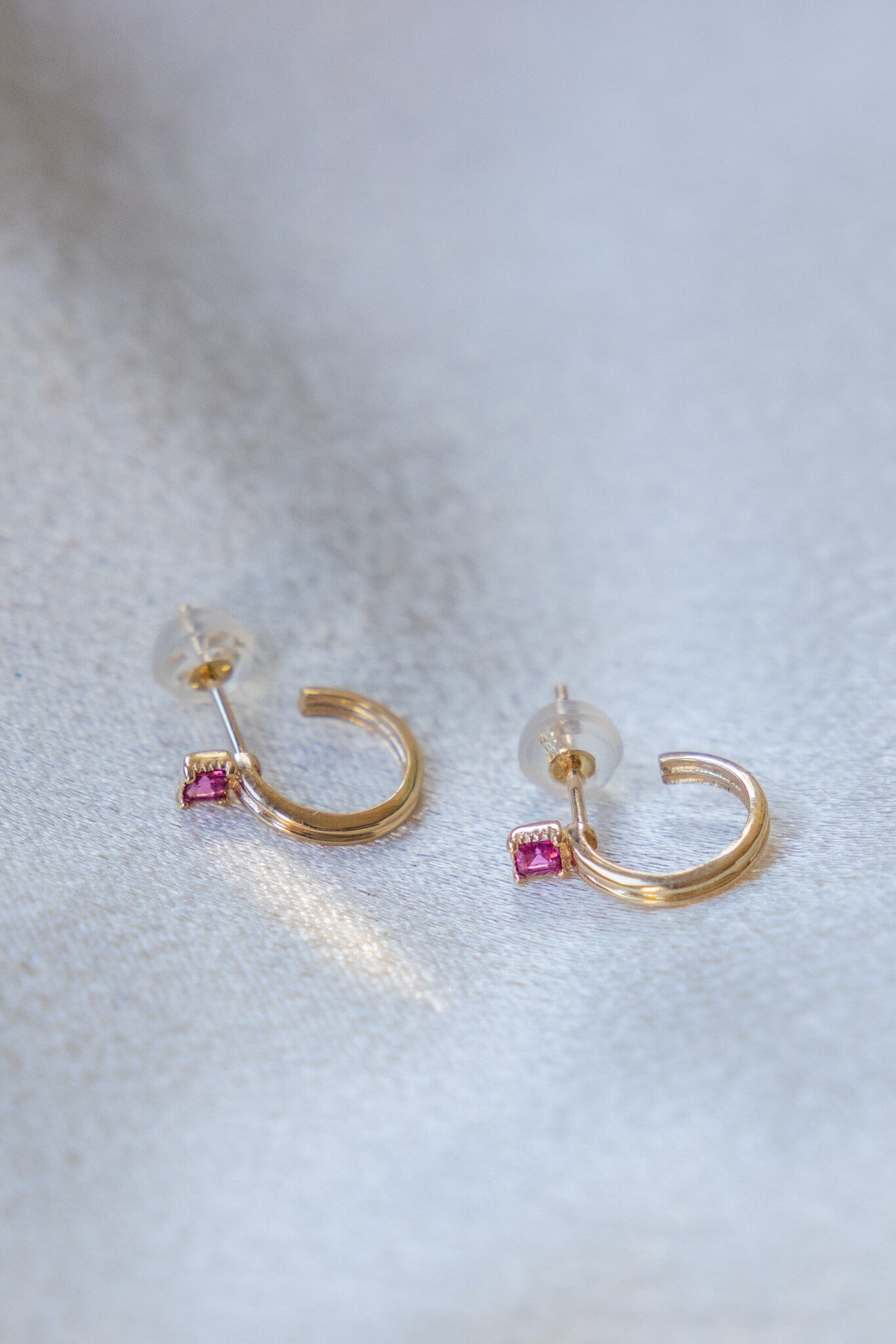 Pink Tourmaline with Thin Textured Hoop Earrings