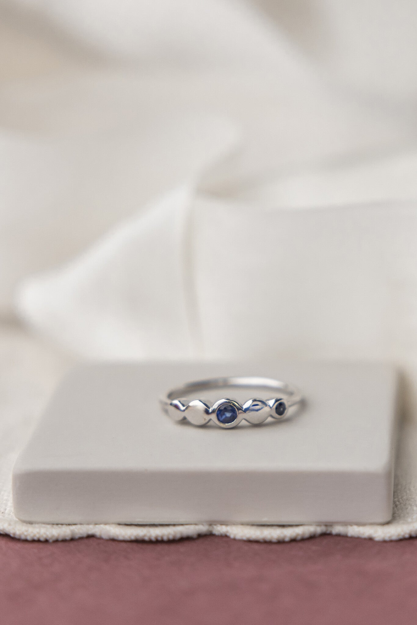 Two Sapphires with Circular Gold Accents Ring