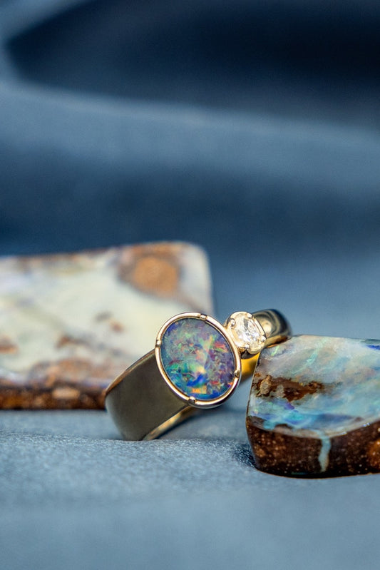 Australian Opal Triplet with Diamond Ring