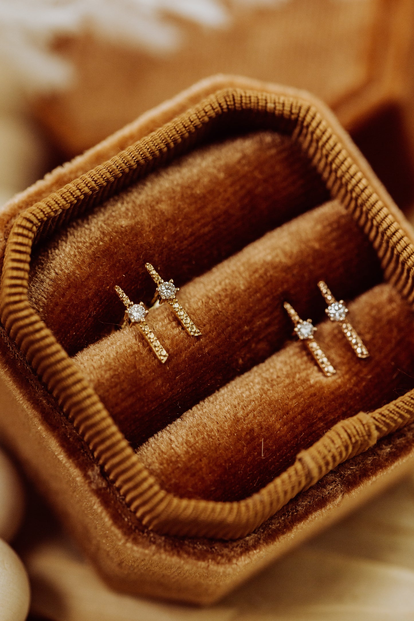 Beaded Bar Diamond Stud Earring