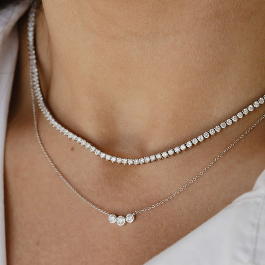 Three Prong Tennis Necklace