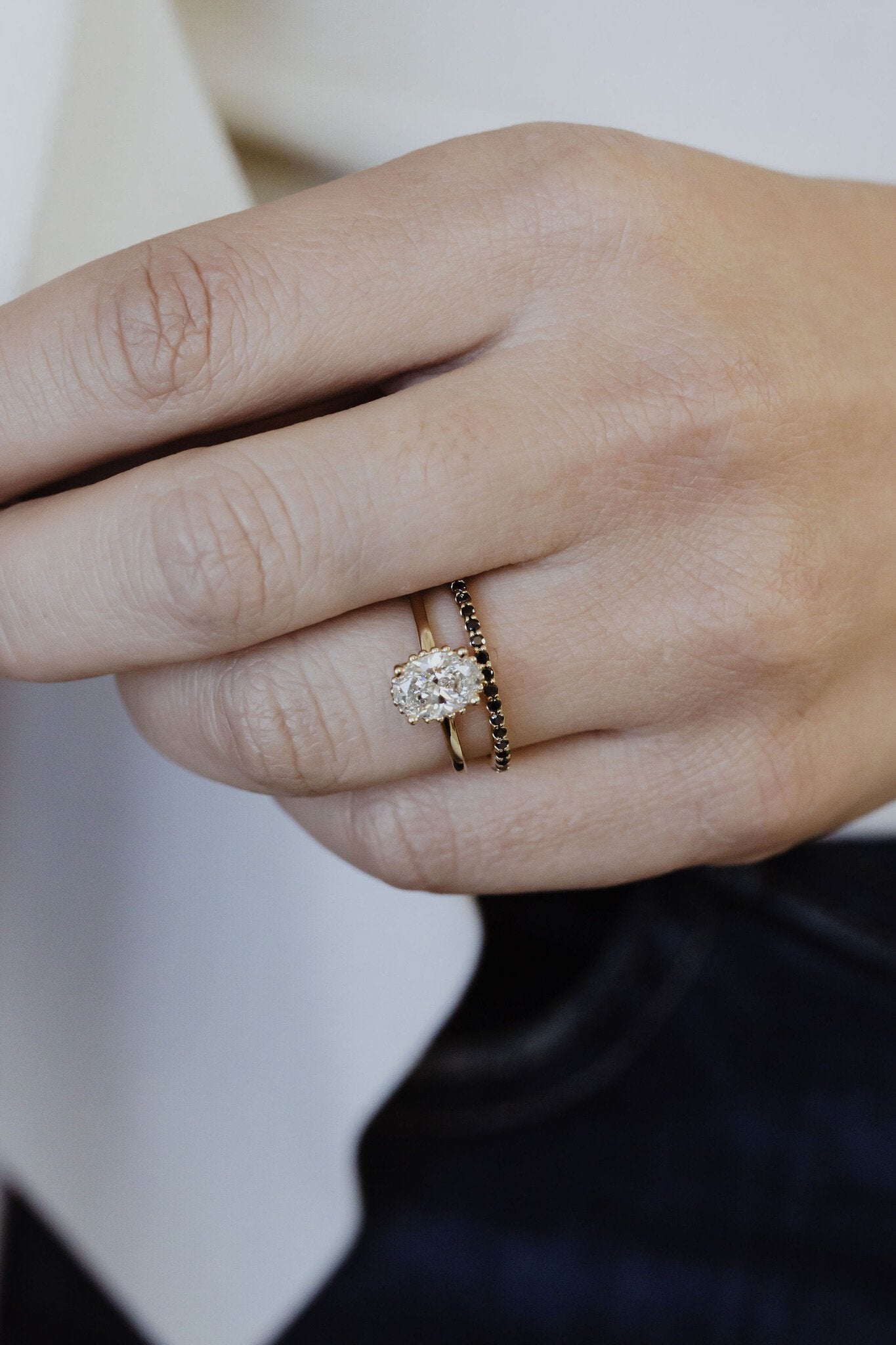 The Jenna Black Diamond Band on a models hand