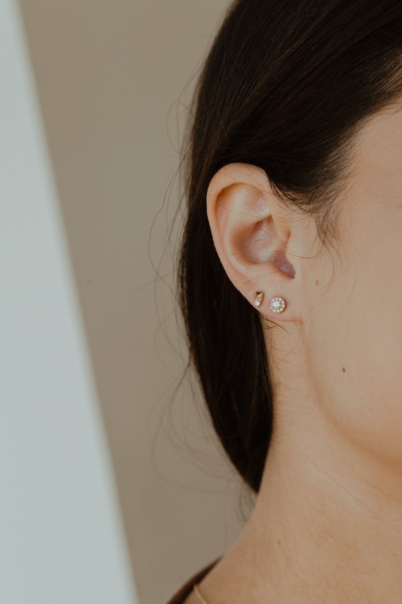 Diamond and Gold Pyramid Stud Earrings