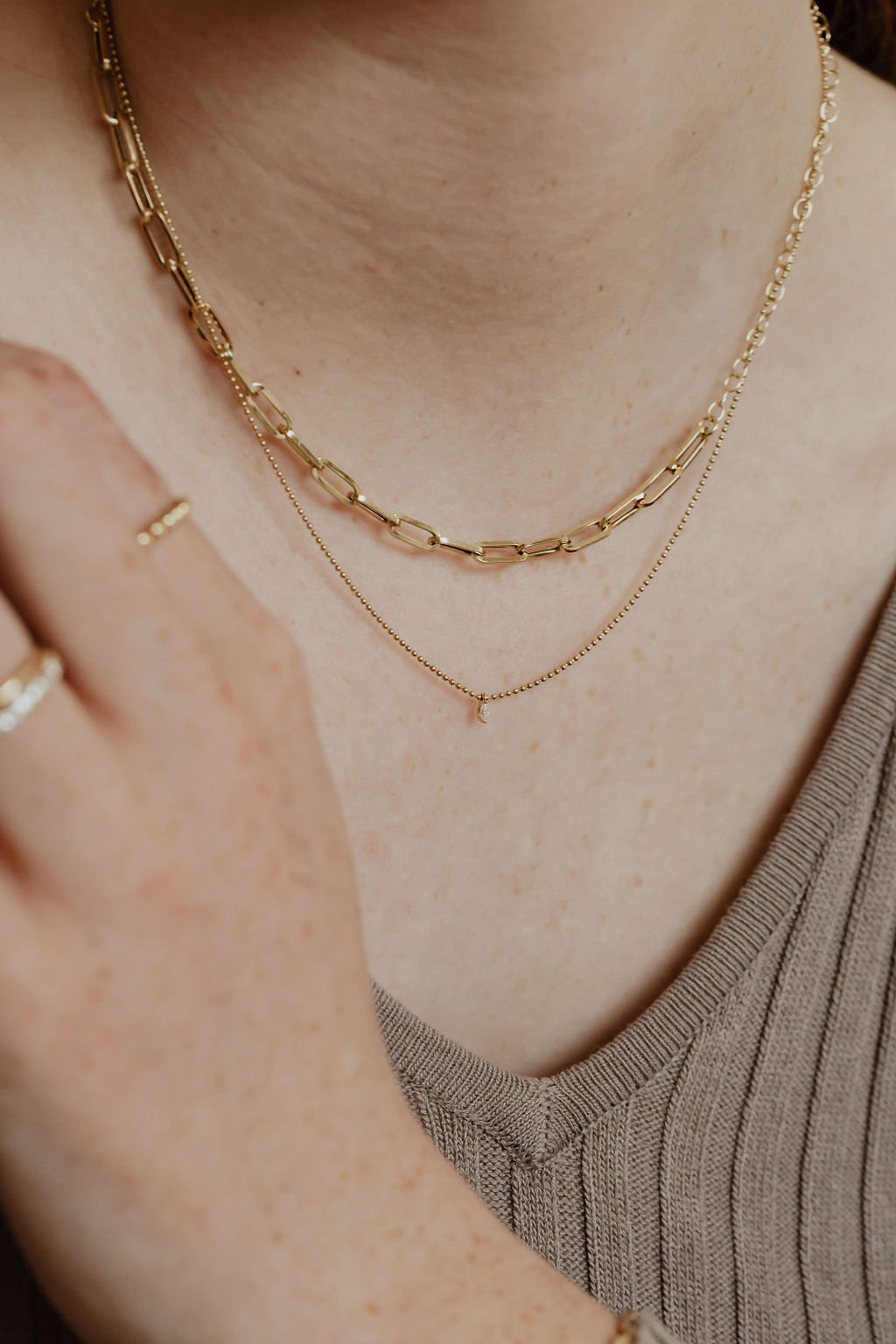 Marquise Diamond on Beaded Chain Necklace