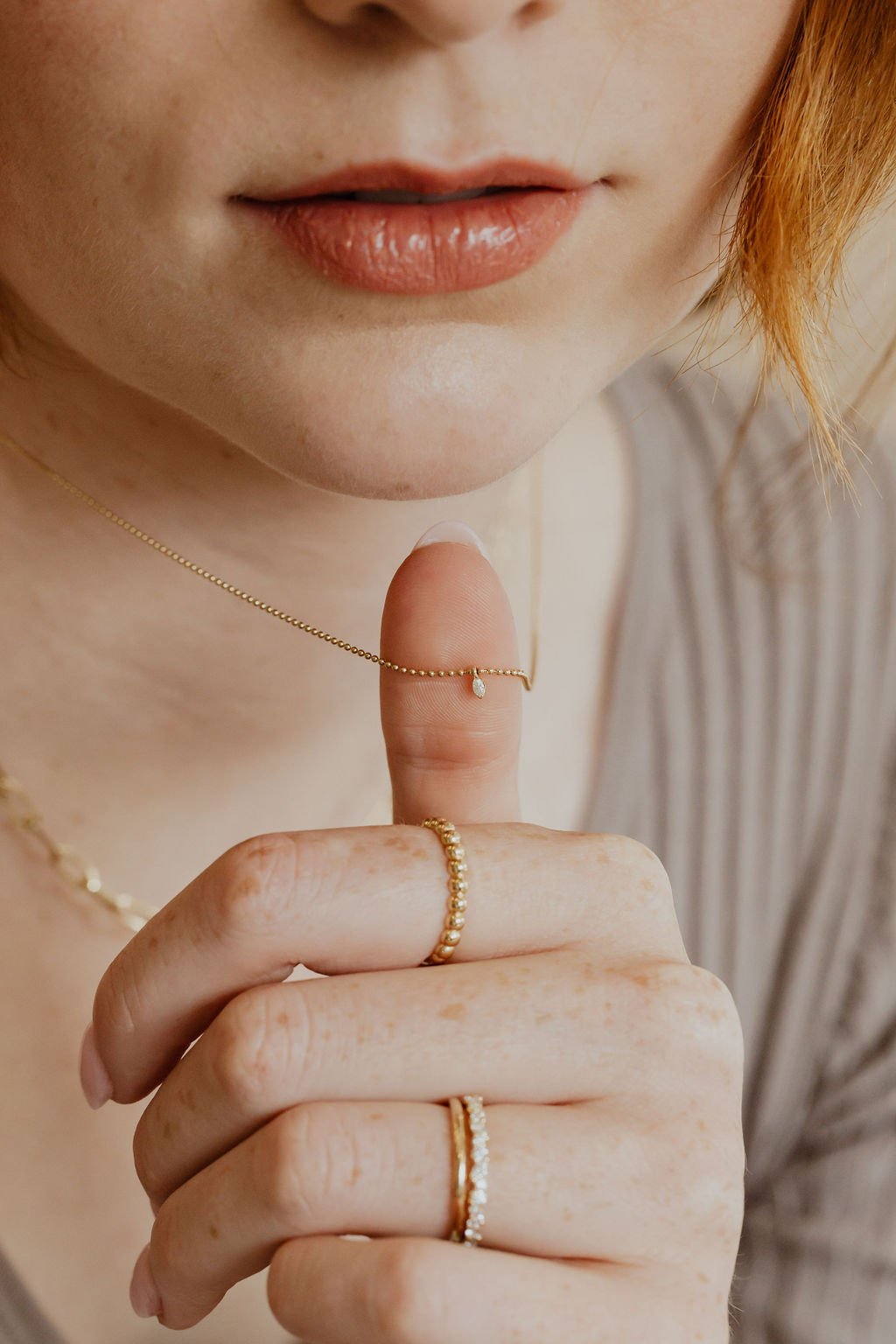 Marquise Diamond on Beaded Chain Necklace