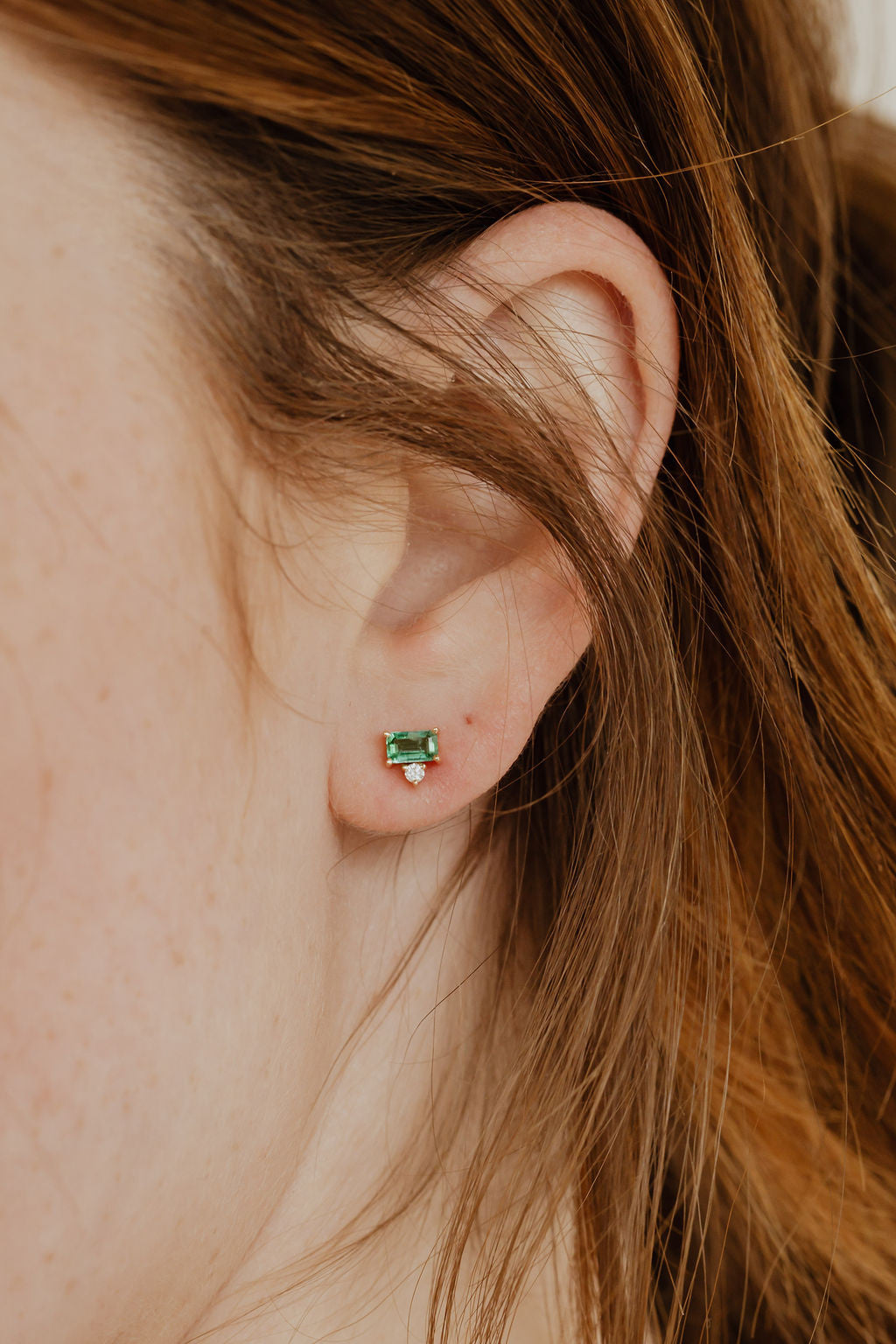Emerald Cut Emeralds with Accent Diamond Earrings