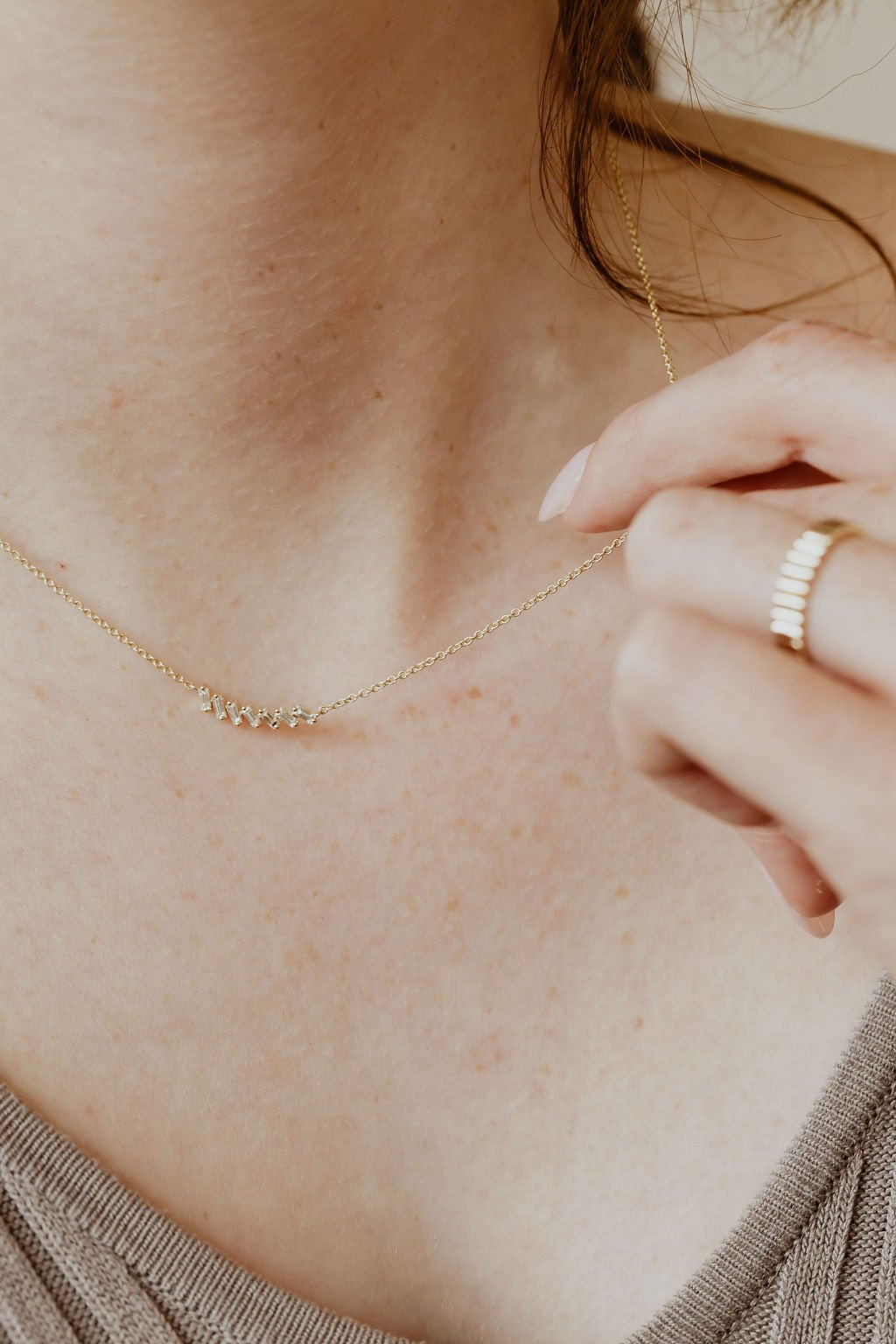 Curved Baguette Diamond Necklace