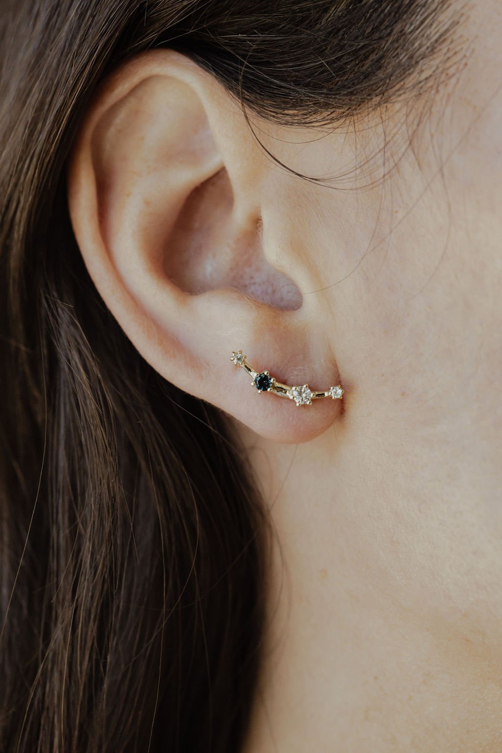 Blue Topaz and White Sapphire Climber Earrings